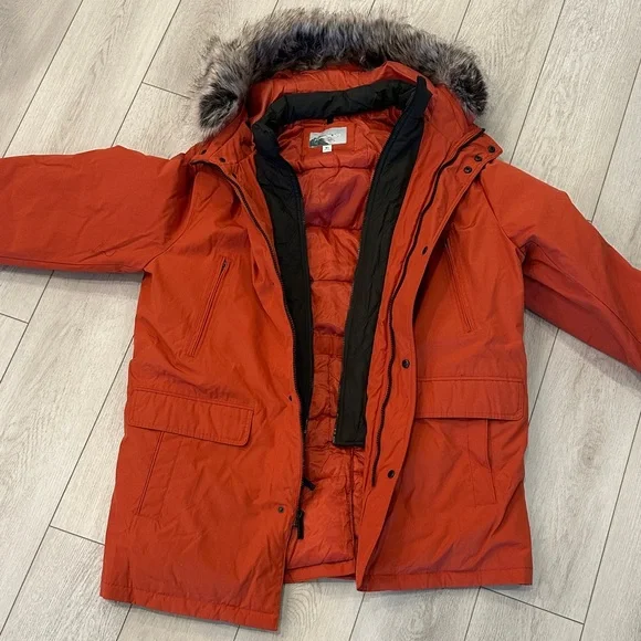 London Fog Men's Orange Puffer Jacket with Faux Fur Trim - Picture 2 of 13